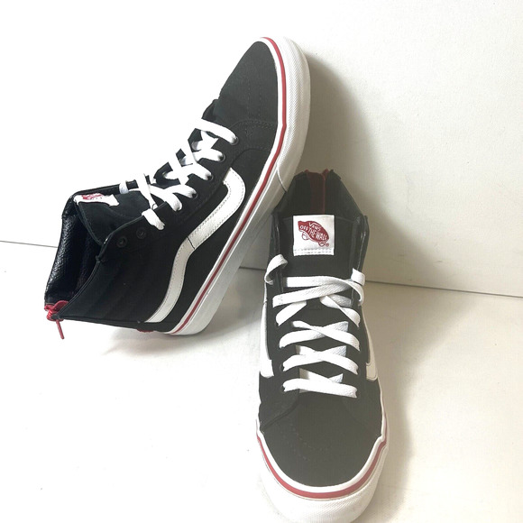 Vans SK8-Hi Sneakers Skate Women's 8.5 Lace Up Mens 7 Black Red Canvas Zip Heart - Picture 2 of 12
